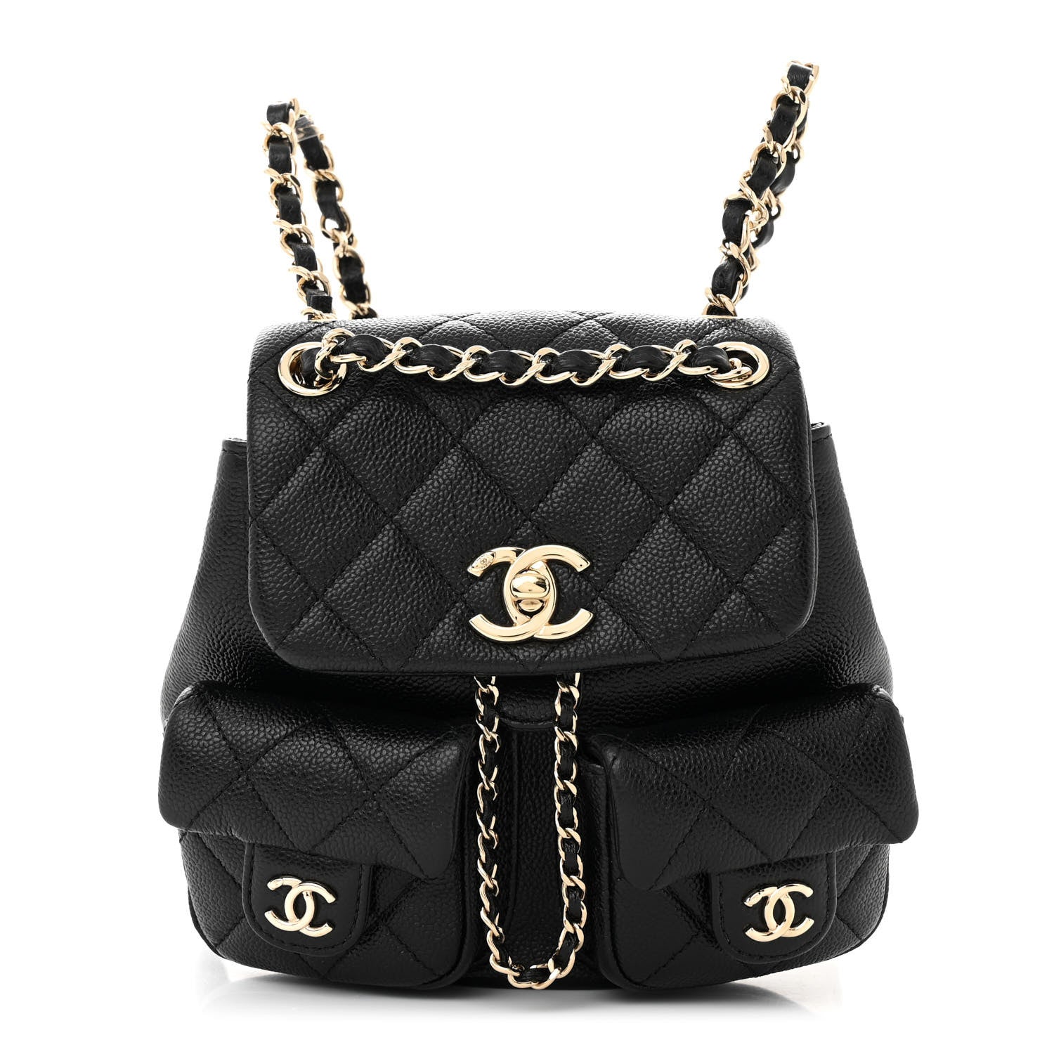 Chanel Shiny Caviar Quilted Small Duma Pockets Drawstring Backpack Black 1 of 10