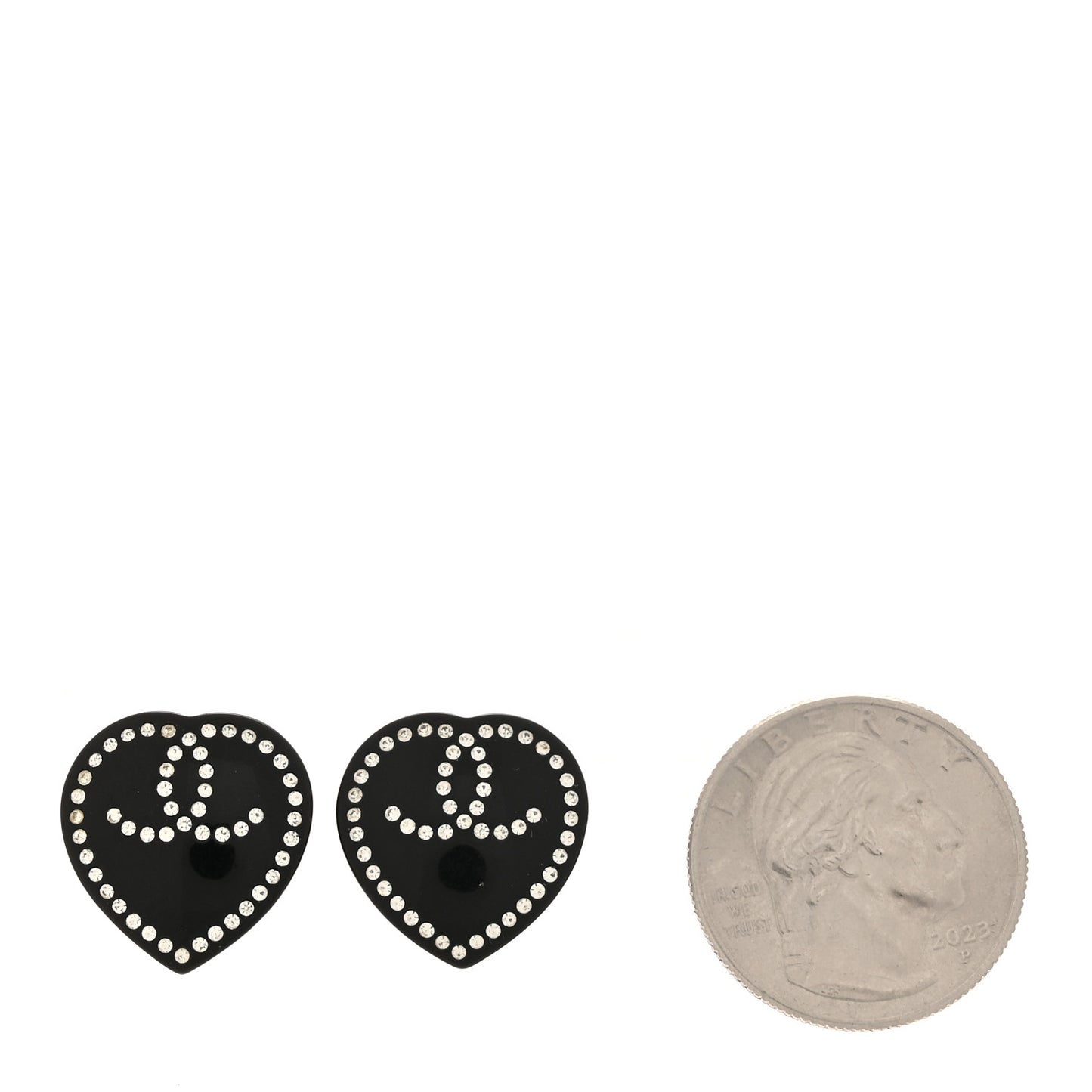 Resin Crystal CC Heart Earrings Black
