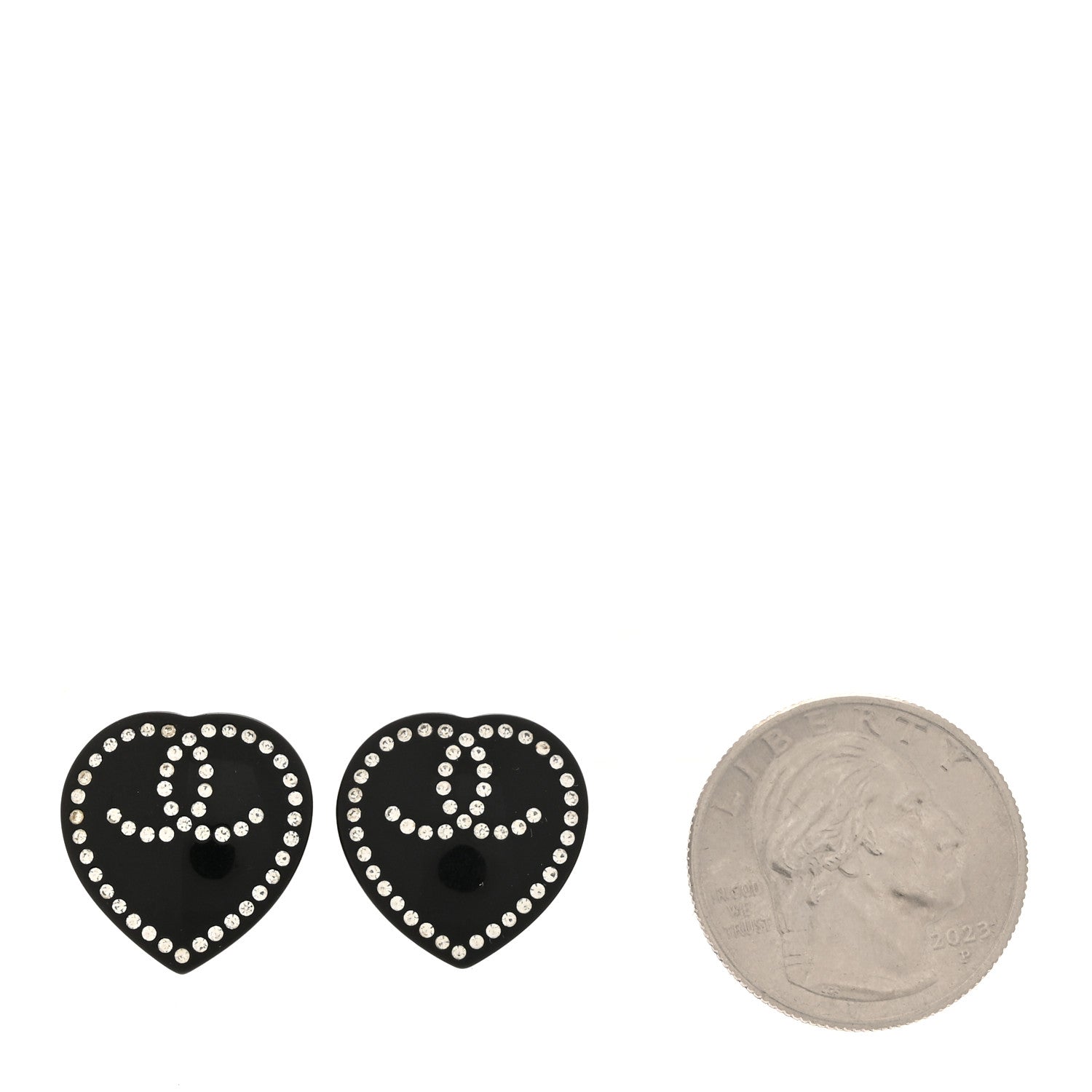 Chanel Resin Crystal CC Heart Earrings Black 2 of 4