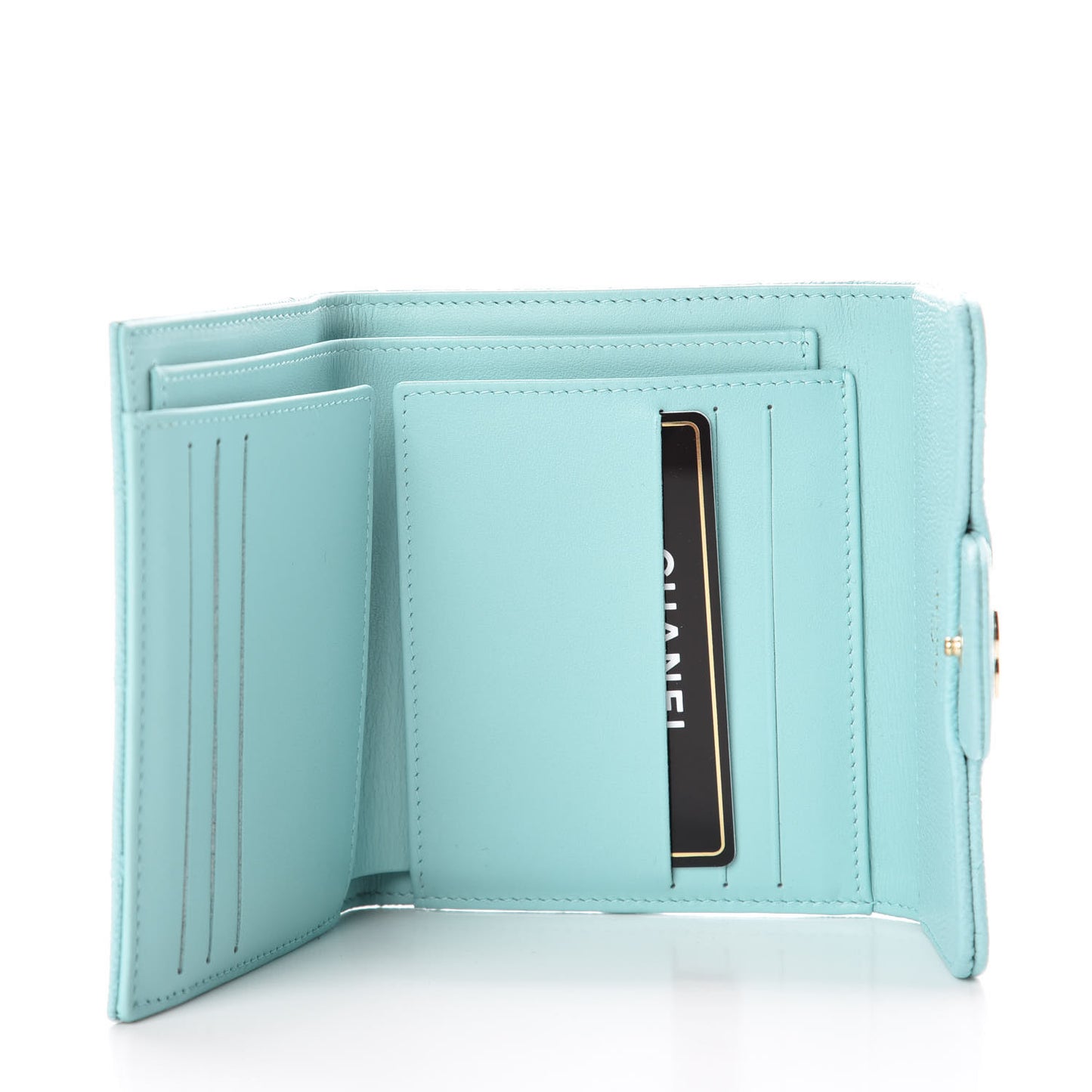 Caviar Quilted Compact Flap Wallet Light Blue