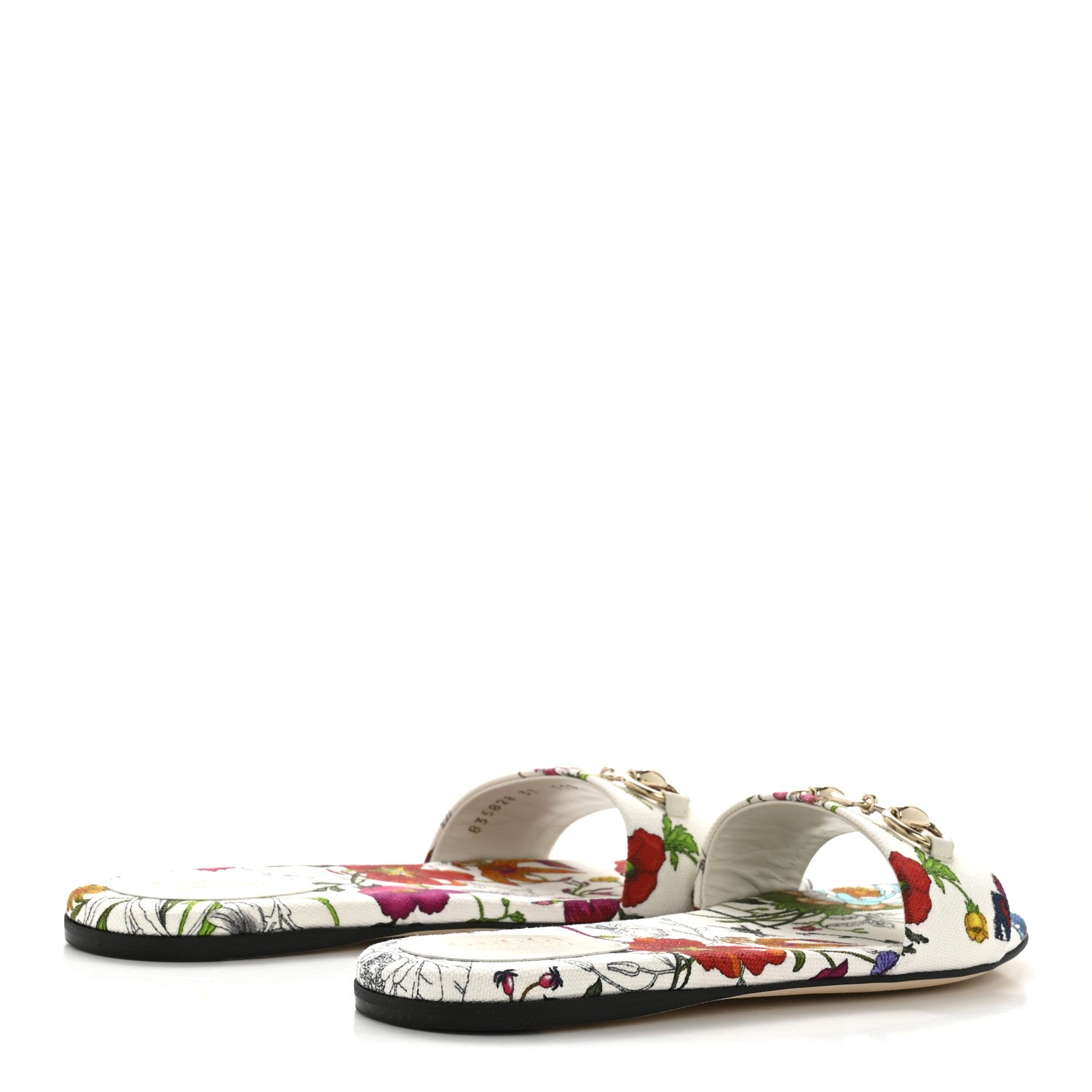 Gucci Canvas Flora Print Horsebit Slide Sandals 37 White 1860129