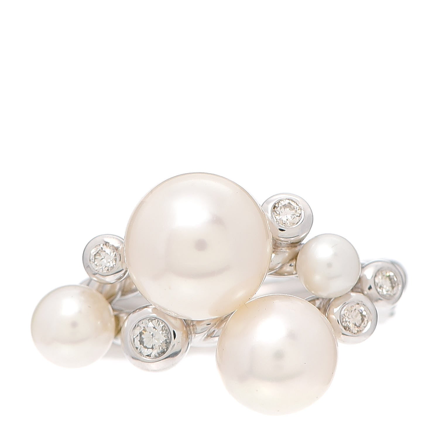 David Yurman Sterling Silver Diamond Pearl Cluster Cable Ring 54 7 1 of 4