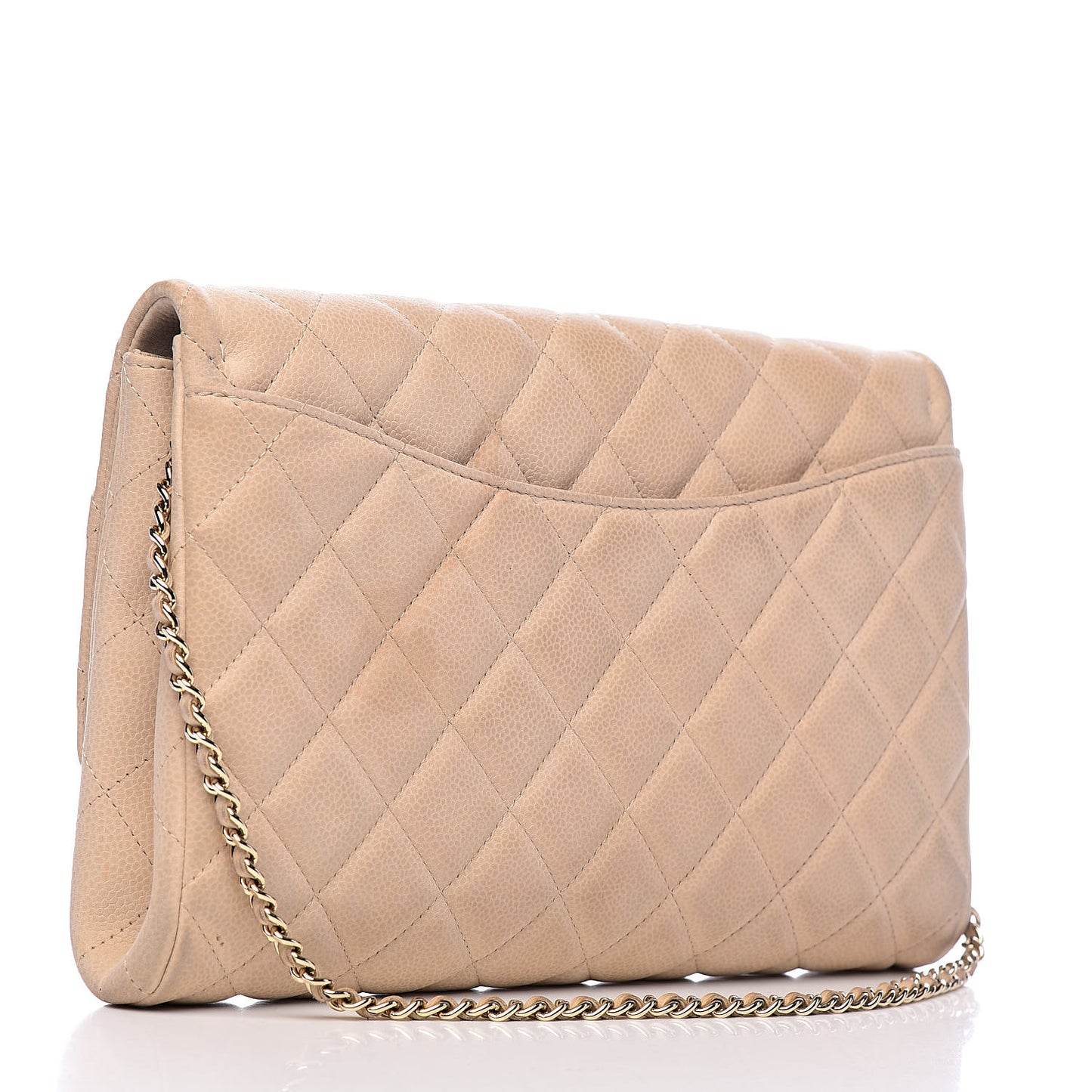 Caviar Quilted Clutch With Chain Flap Beige