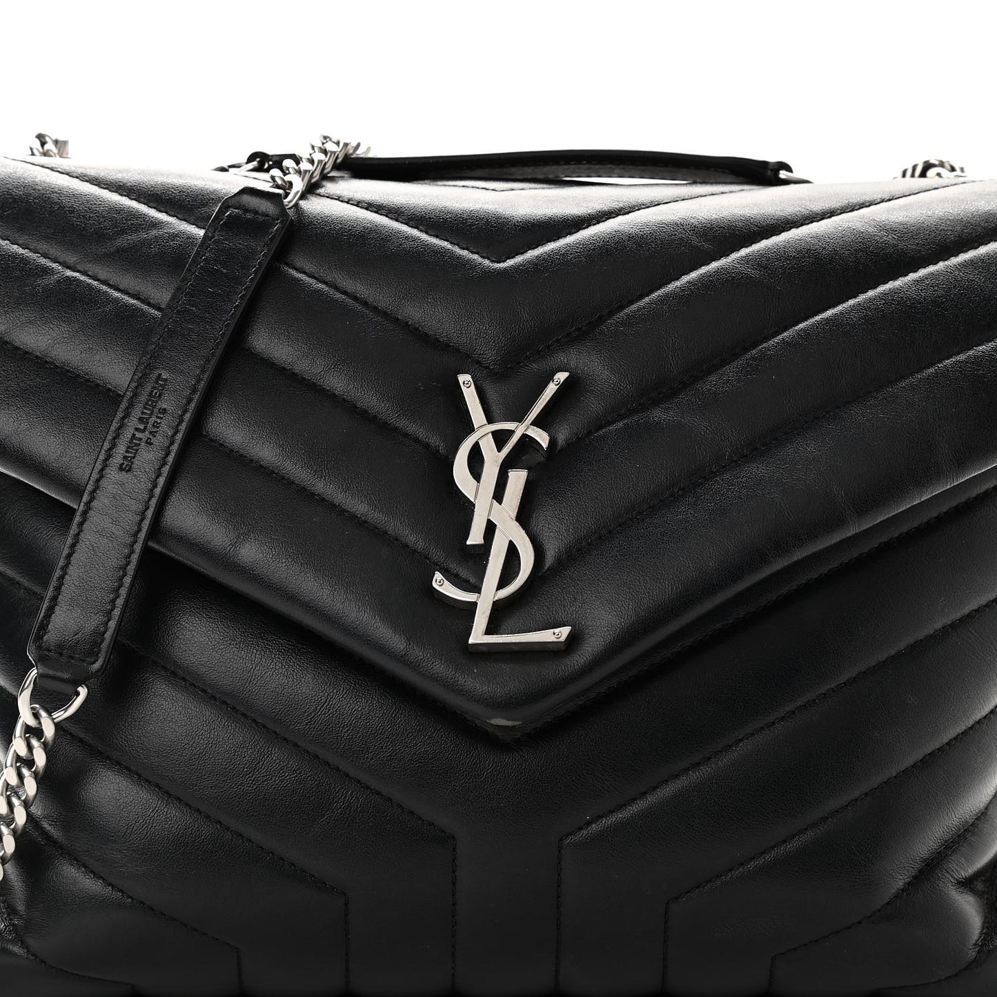 Calfskin Y Quilted Monogram Medium Loulou Chain Satchel Black