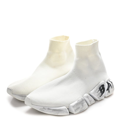 Balenciaga Technical 3D Recycled Knit Grafitti Womens Speed 2.0 Sneakers 37 White 4 of 10