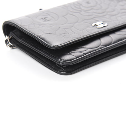 Chanel Lambskin Camellia Embossed Wallet on Chain WOC Black 8 of 9
