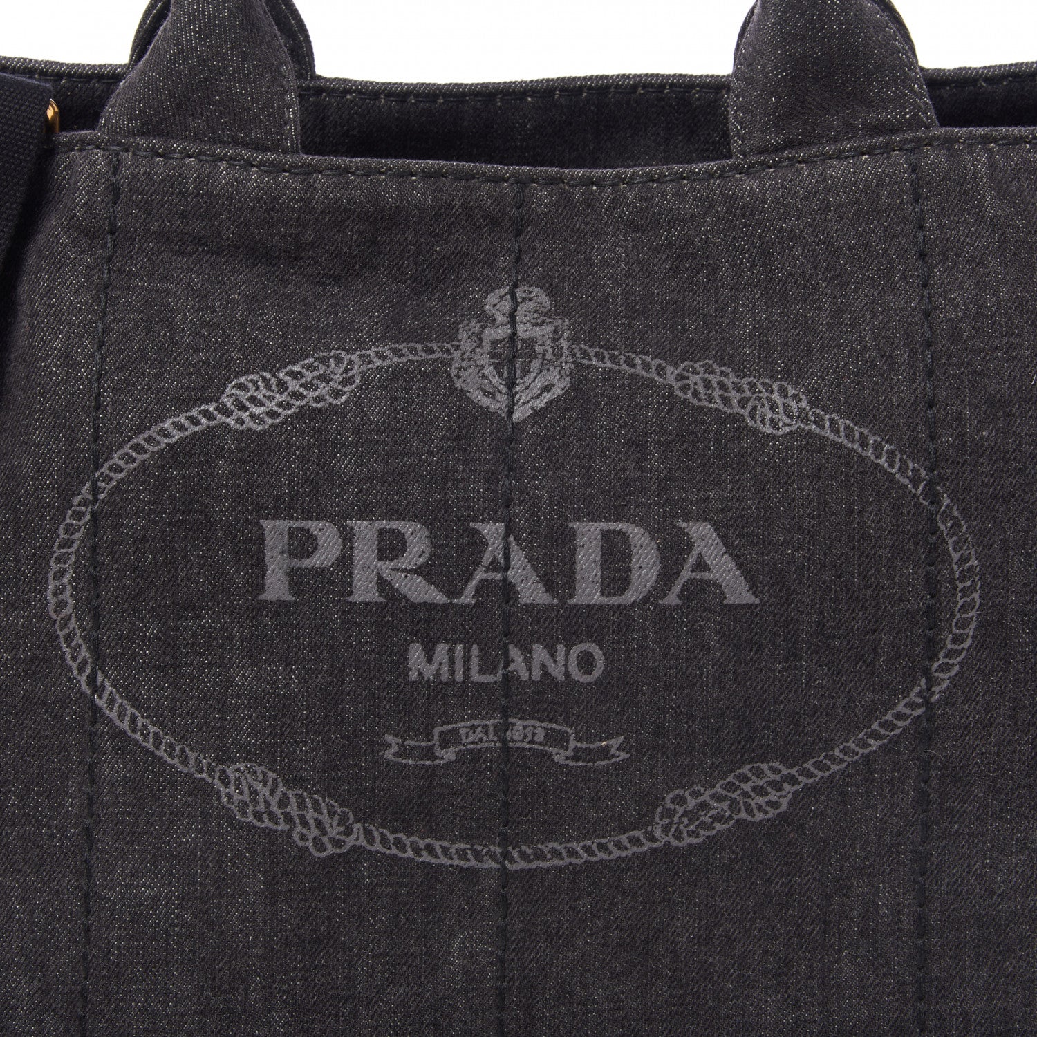 Prada Denim Logo Tote Black 6 of 9