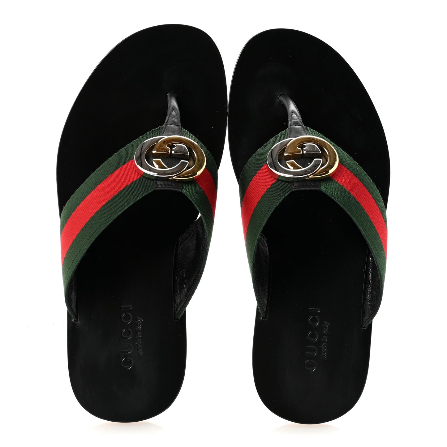 Nylon Calfskin Web Mens GG Thong Sandals 6 Green Red Black