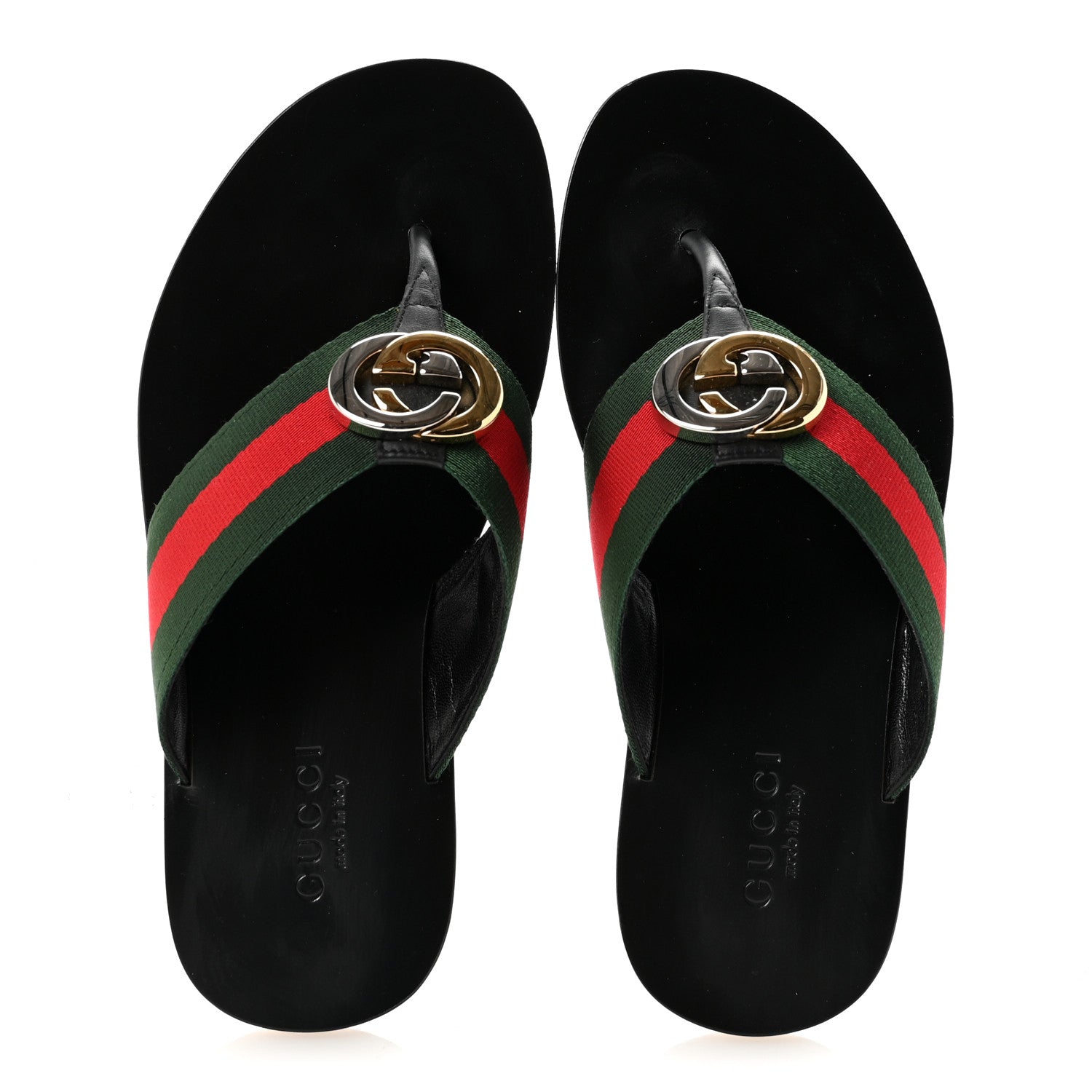Gucci Nylon Calfskin Web Mens GG Thong Sandals 6 Green Red Black 2 of 10