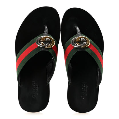Gucci Nylon Calfskin Web Mens GG Thong Sandals 6 Green Red Black 2 of 10