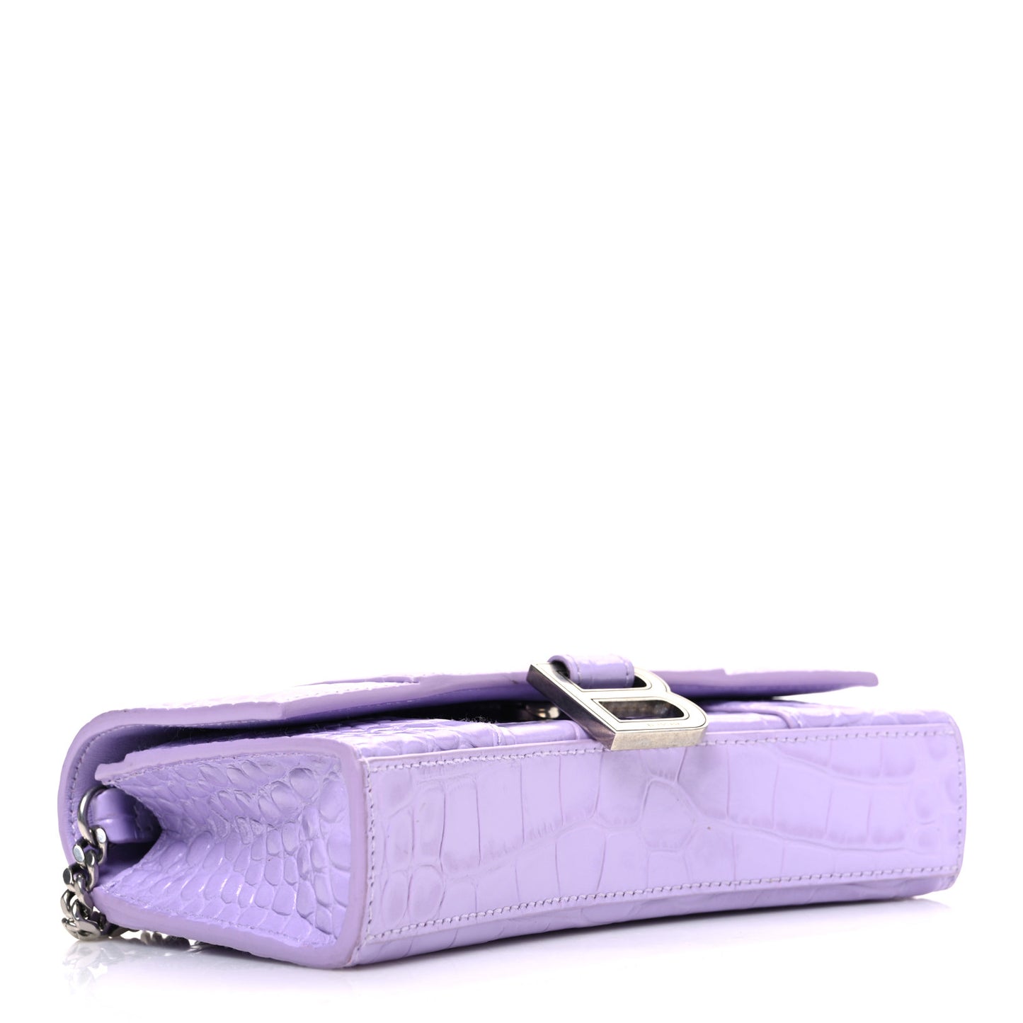 Shiny Calfskin Crocodile Embossed Hourglass Chain Bag Lilac