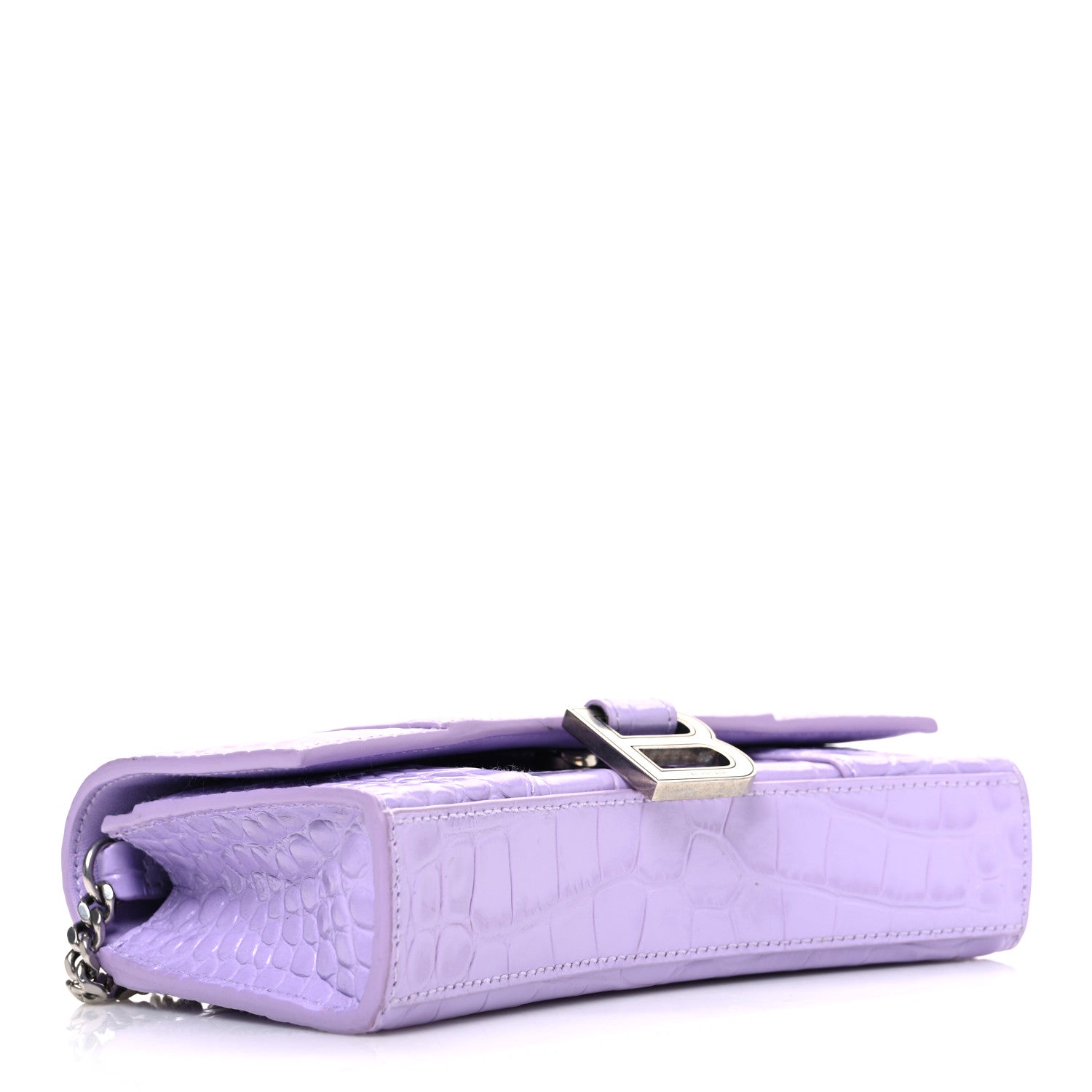 Balenciaga Shiny Calfskin Crocodile Embossed Hourglass Chain Bag Lilac 4 of 10