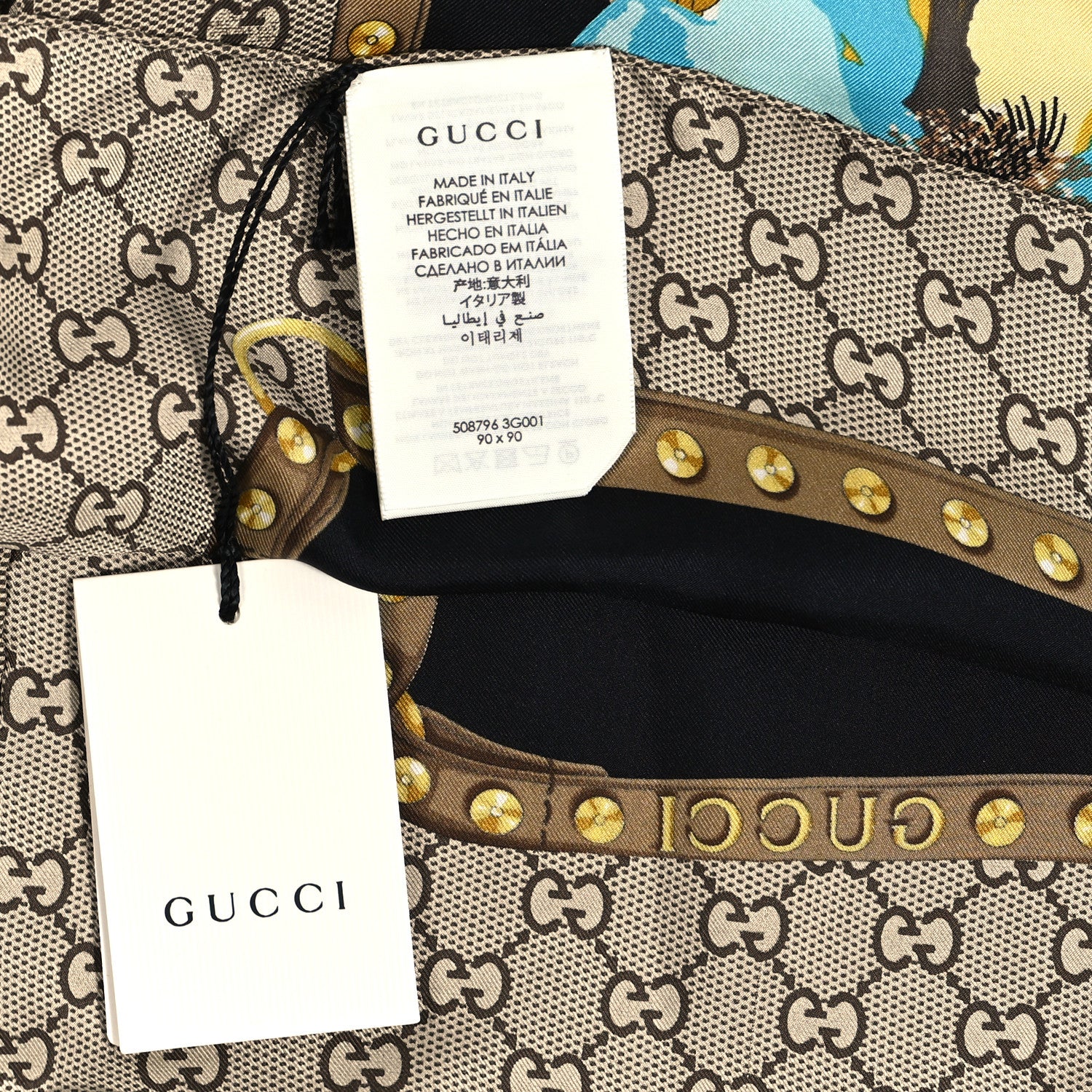 Gucci Silk Twill GG Monogram New Panshie Square Scarf Black Sky Blue 3 of 3