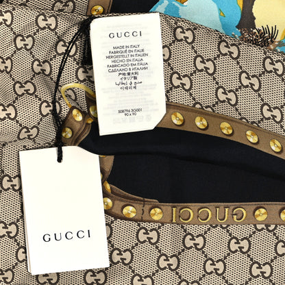 Gucci Silk Twill GG Monogram New Panshie Square Scarf Black Sky Blue 3 of 3