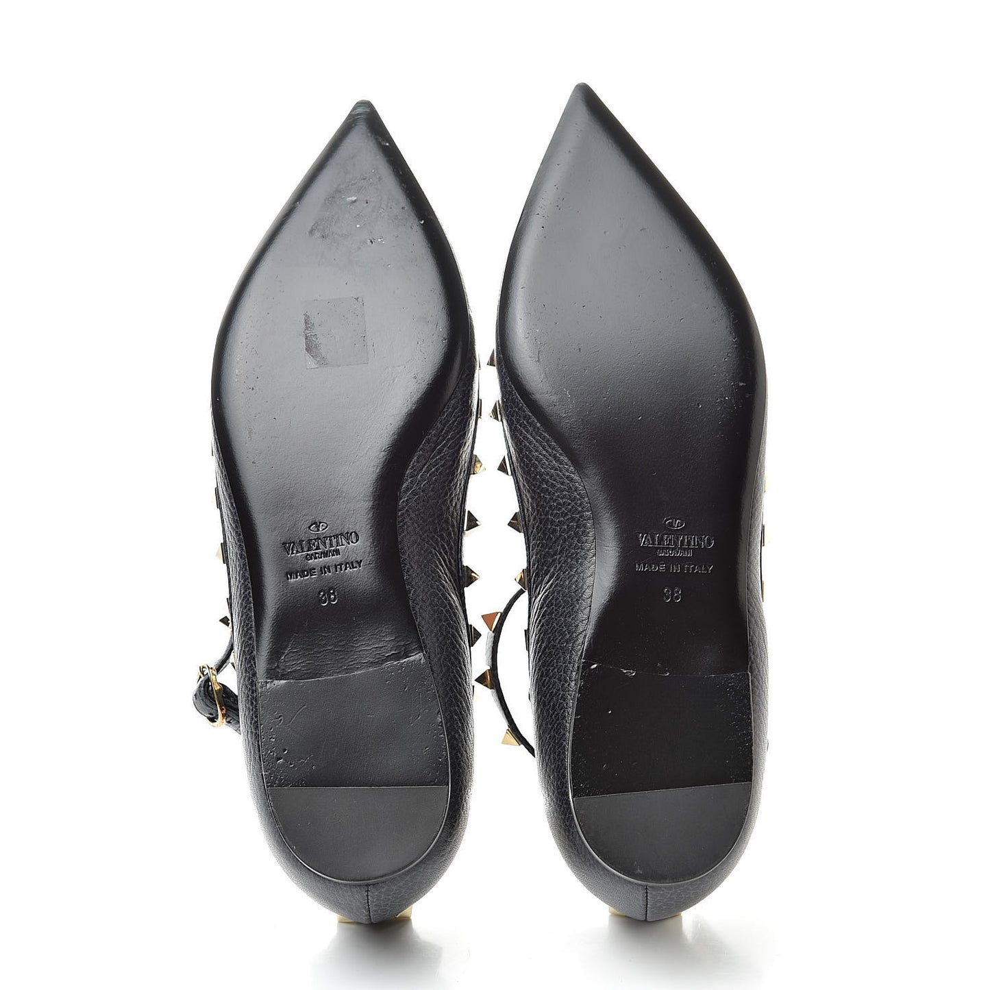 Pebbled Calfskin Rockstud Cage Ballerina Flats 38 Deep Denim