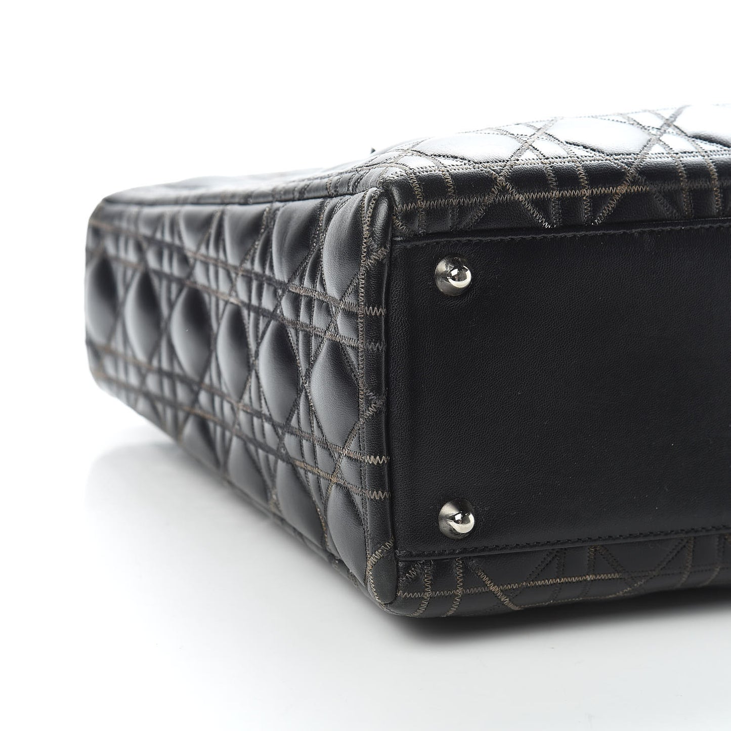 Lambskin Stitched Large Lady Dior Black