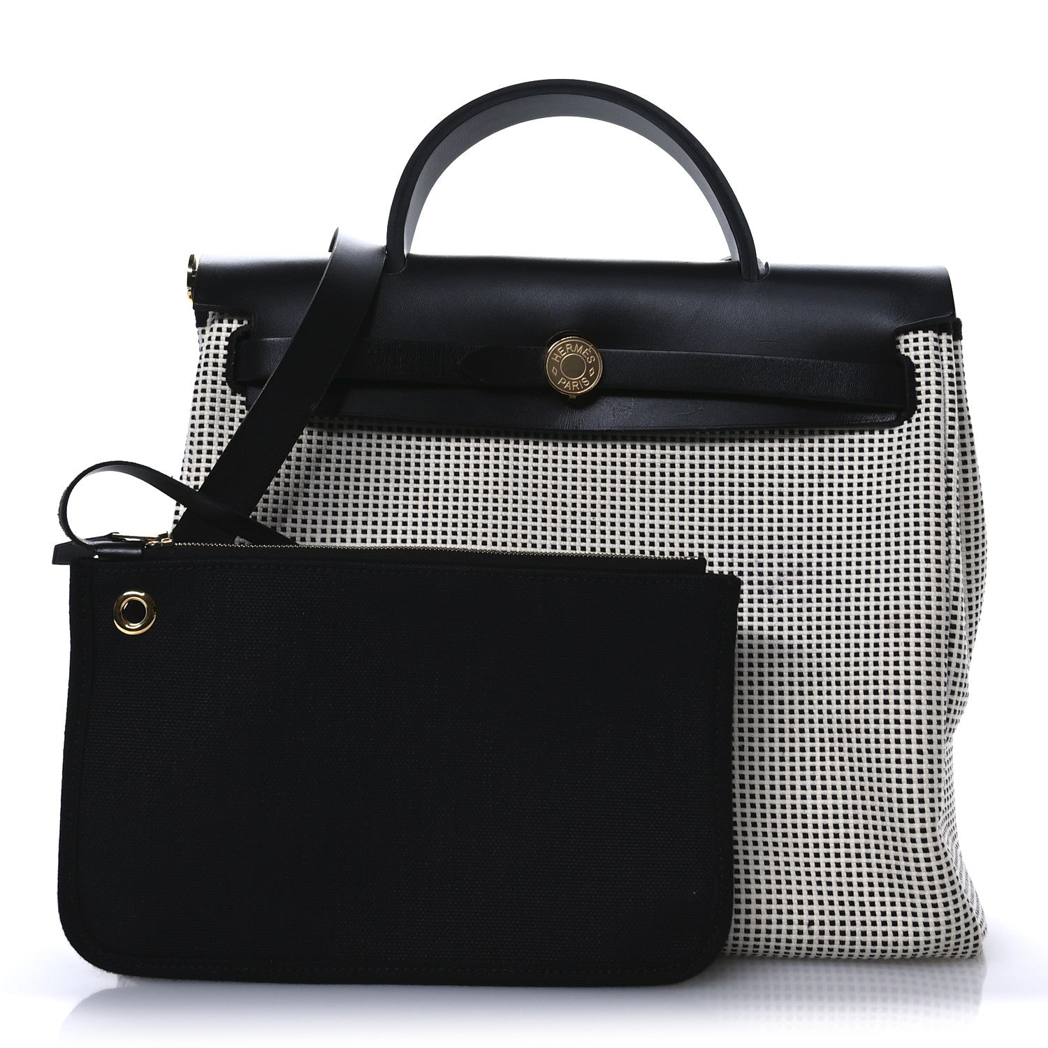 Hermes Vache Hunter Toile Quadrille Viking Herbag Zip Retourne 31 PM Ecru Black 7 of 24