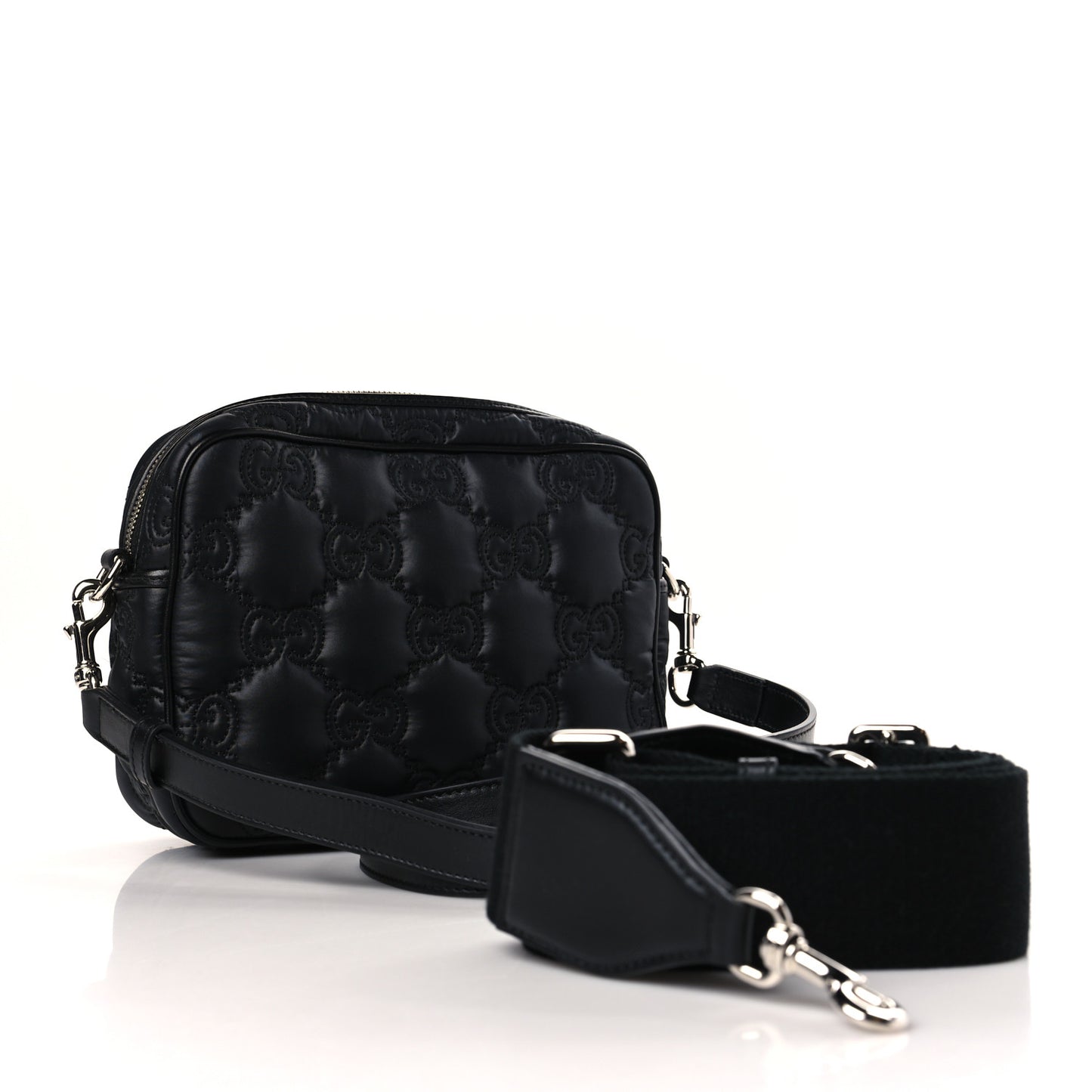 Nylon Calfskin Enamel GG Matelasse Shoulder Bag Black