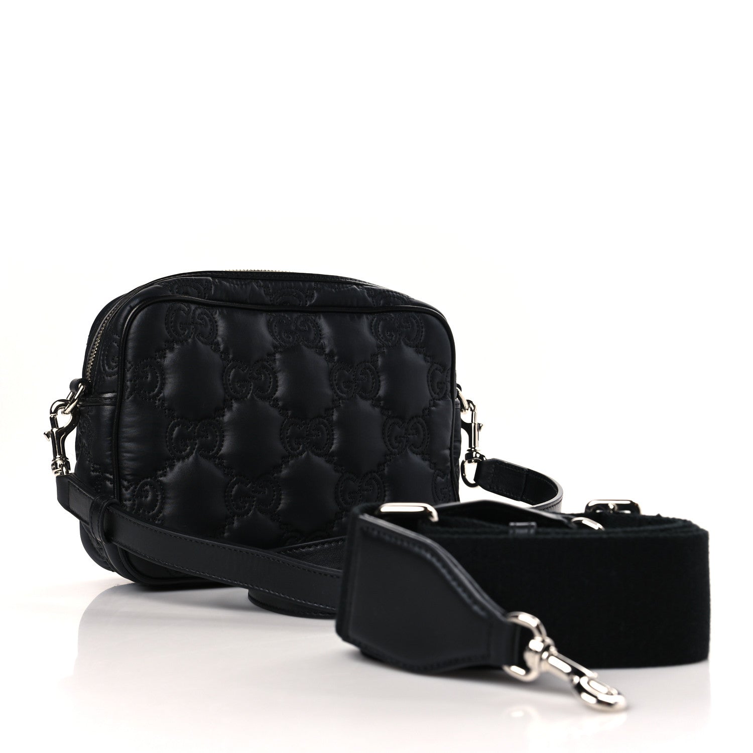 Gucci Nylon Calfskin Enamel GG Matelasse Shoulder Bag Black 3 of 9