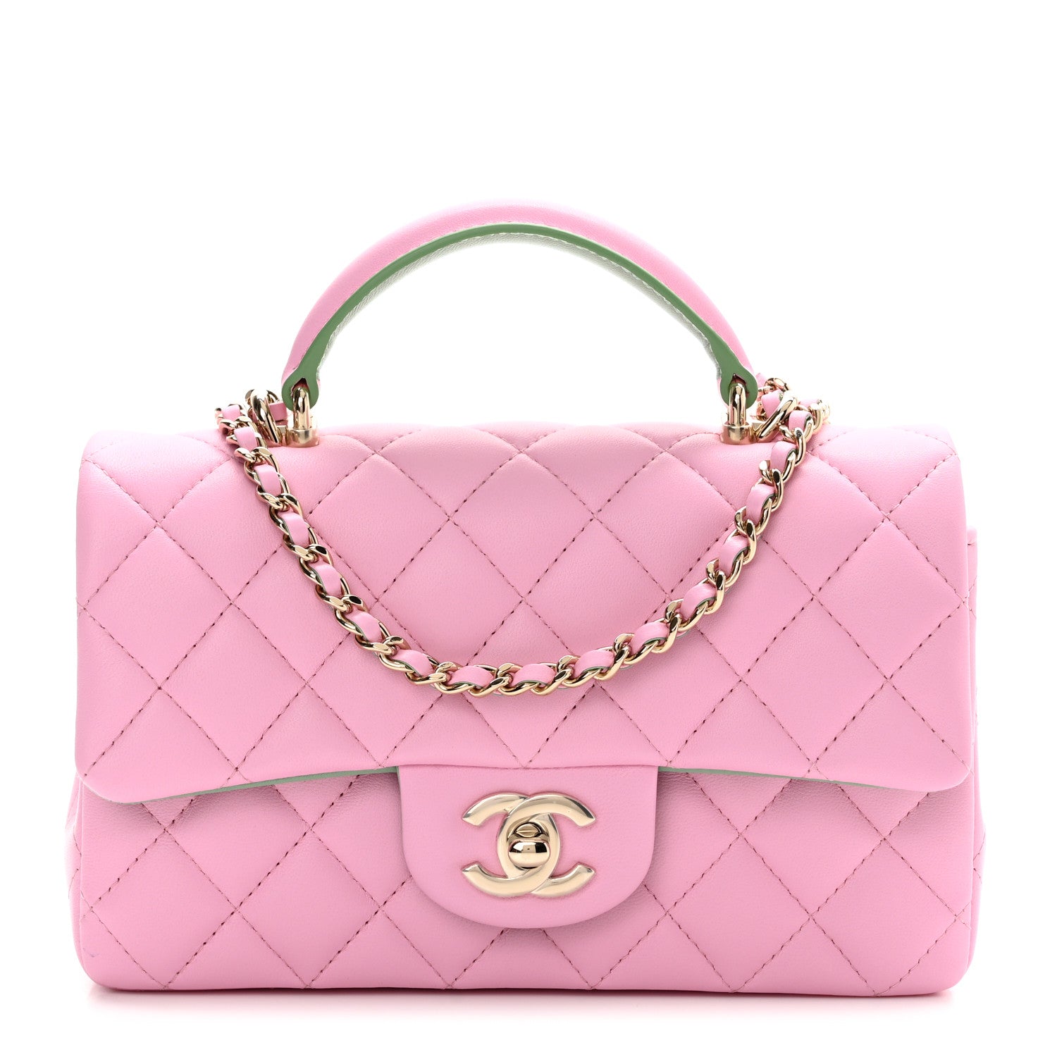 Chanel Lambskin Quilted Mini Top Handle Rectangular Flap Lilac Light Green 1 of 11