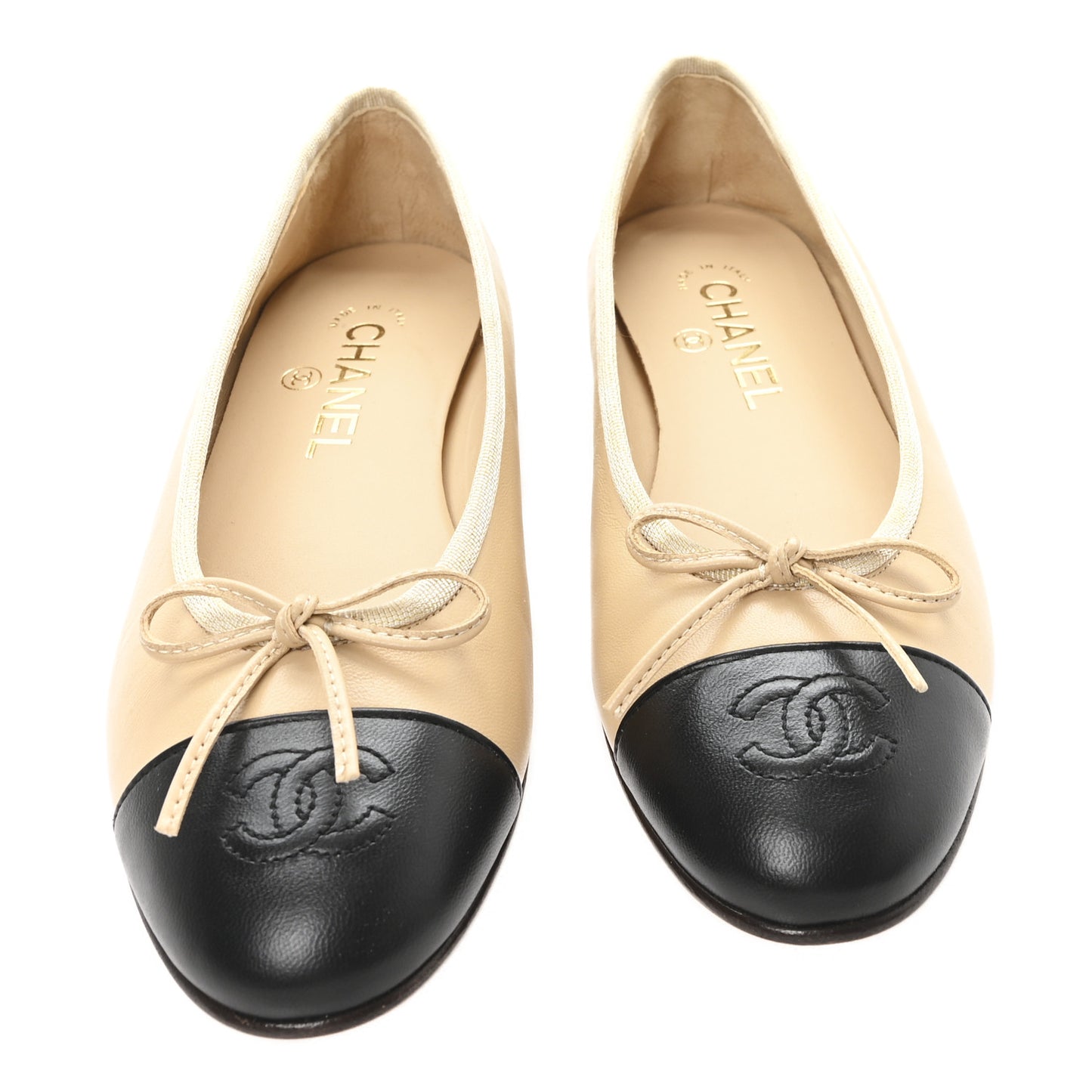 Lambskin Cap Toe CC Ballerina Flats 37.5 Beige Black