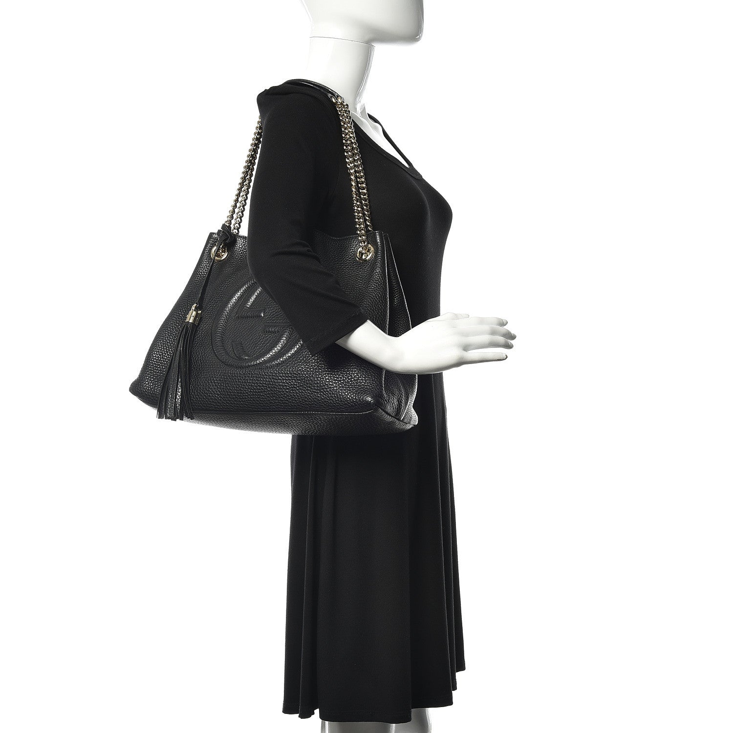 Gucci Pebbled Calfskin Medium Soho Chain Shoulder Bag Black 2 of 14