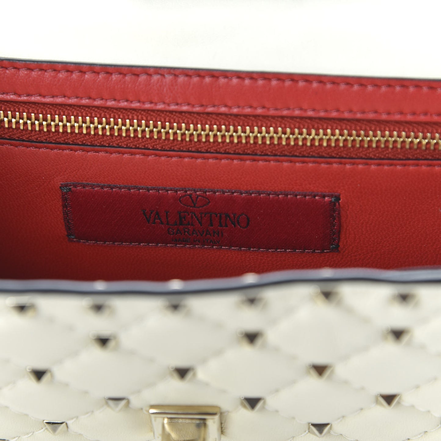 Nappa Rockstud Spike Wallet on Chain Light Ivory