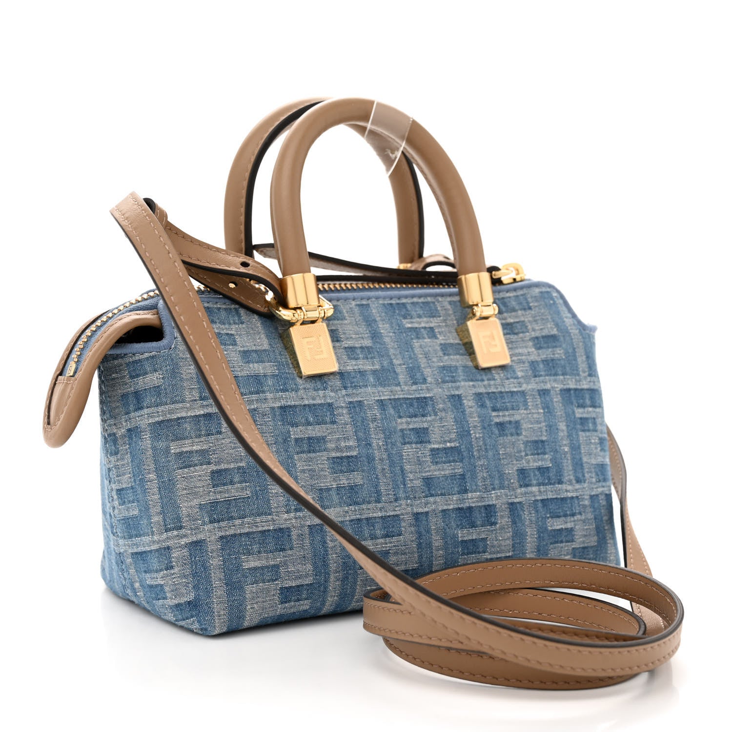 Fendi Denim Vitello King FF Mini By The Way Top Handle Boston Bag Tortora Nuvola 3 of 10