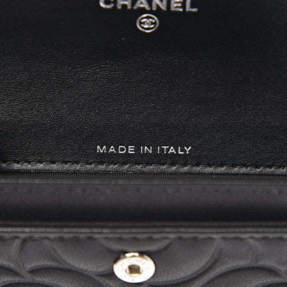 Chanel Lambskin Camellia Embossed Card Holder Wallet Black 6 of 8