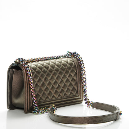 Chanel Iridescent Goatskin Quilted Medium Boy Flap Dark Gold 3 of 7