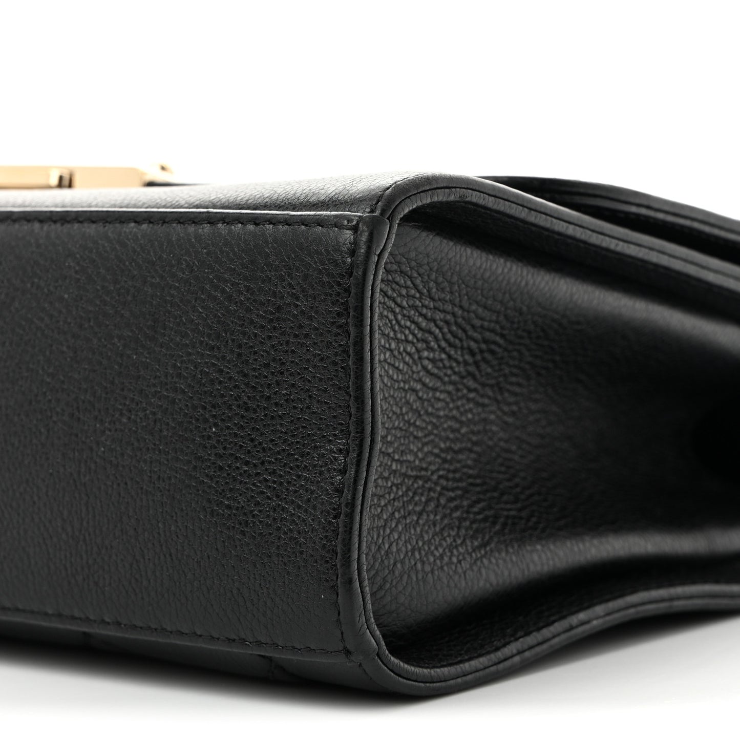 Grained Calfskin Quilted Medium Label Click Flap Bag Black