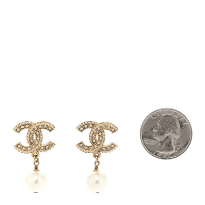 Chanel Crystal Timeless CC Pearl Drop Earrings Light Gold 2 of 5