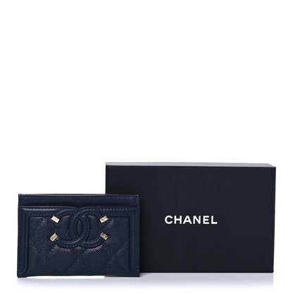 Chanel Caviar Quilted Filigree Card Holder Navy Blue 11 of 11