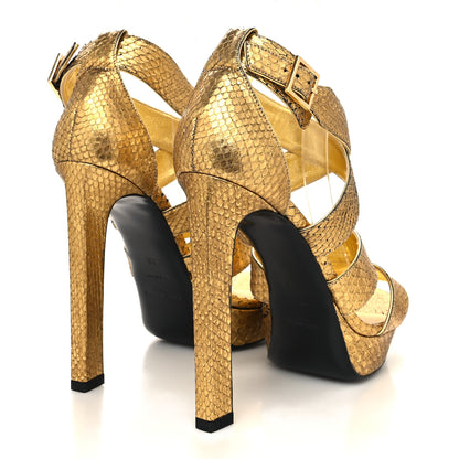 Saint Laurent Calfskin Snakeskin Effect Cosmo Lame Platform Sandals 38 Gold 4 of 11