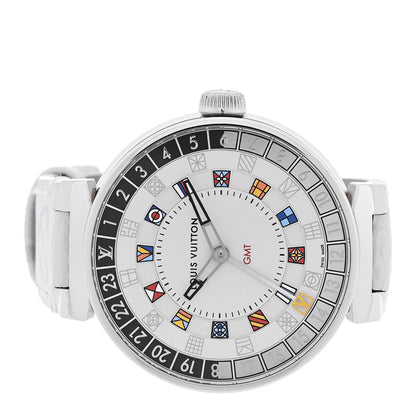 Louis Vuitton Stainless Steel Rubber 44mm Tambour Moon Dual Time GMT Quartz Watch Silver 2 of 7