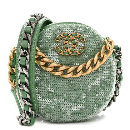 Chanel Sequin Chanel 19 Round Clutch With Chain Green Green 1 of 11