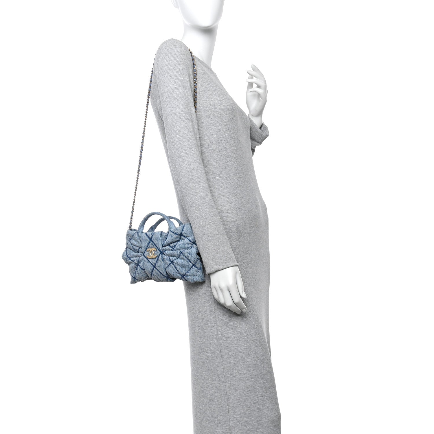 Chanel Washed Denim Quilted Mini Bow Bag Blue 2 of 10