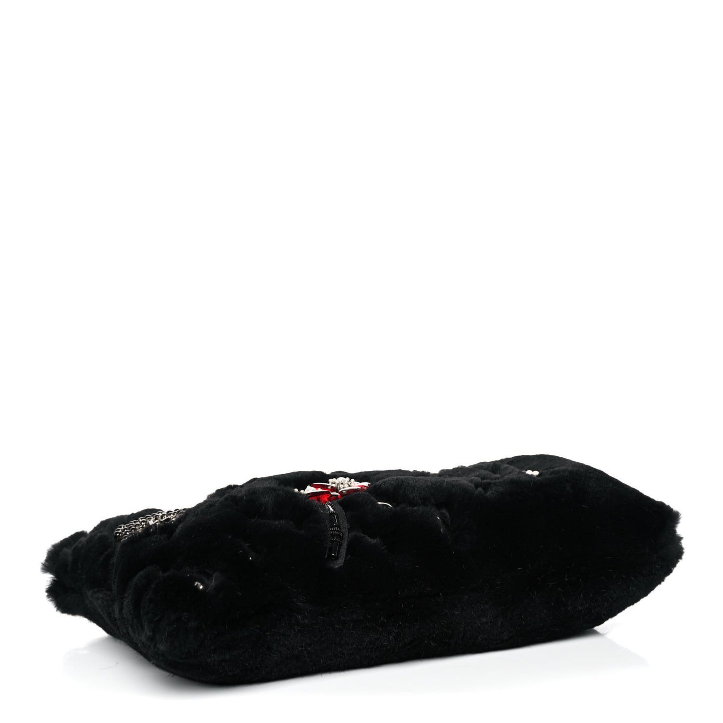 Rabbit Fur Embellished Crossbody Black