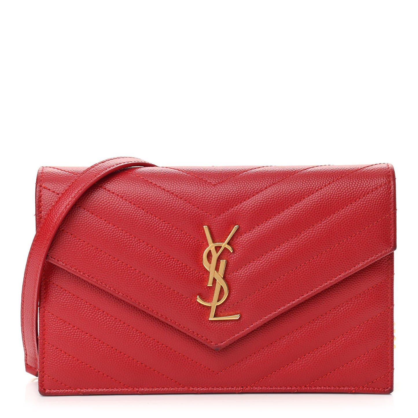 Grain De Poudre Matelasse Chevron Cassandre Envelope Chain Wallet New Red