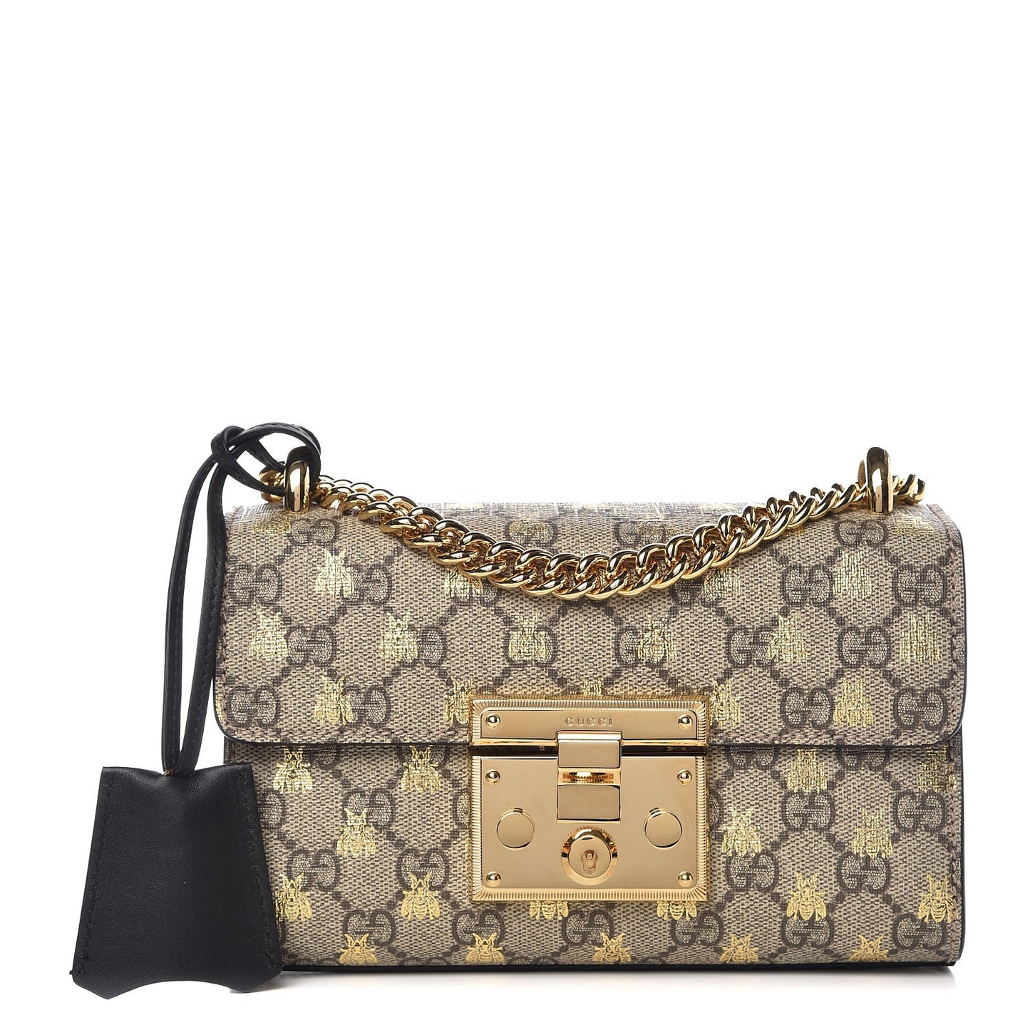 GG Supreme Monogram Bees Small Padlock Shoulder Bag Black