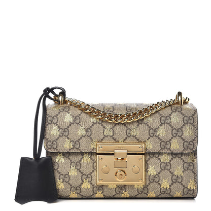 Gucci GG Supreme Monogram Bees Small Padlock Shoulder Bag Black 1 of 7