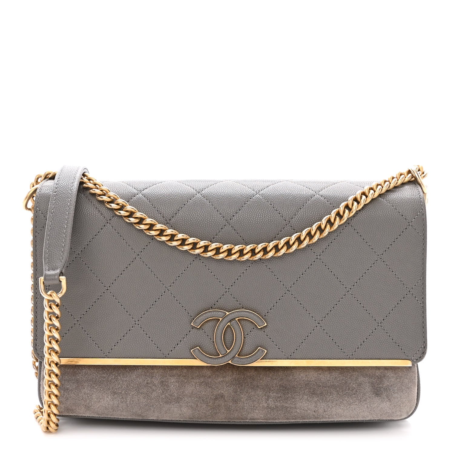 Chanel Caviar Suede Stitched Lady Coco Flap Grey 1 of 11
