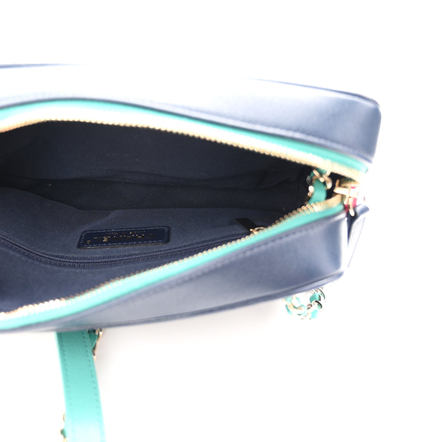 Chanel Goatskin Quilted Tri-Color Small In & Out Camera Case Navy Turquoise Pink 5 of 11