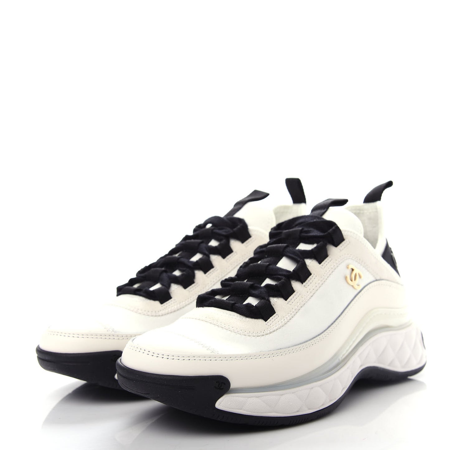 Velvet Calfskin Mixed Fibers CC Sneakers 37 Ivory Black