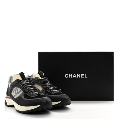 Chanel Fabric Suede Calfskin Mesh Womens CC Sneakers 38.5 Black Dark Grey White Light Grey 11 of 11