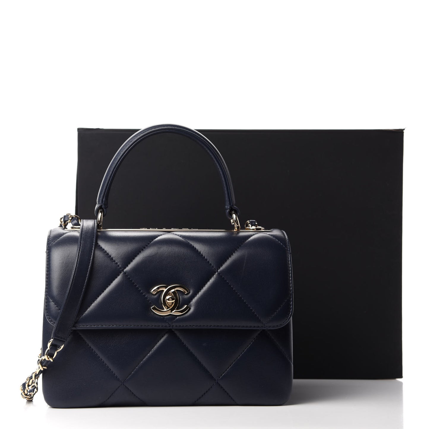 Lambskin Quilted Small Trendy CC Flap Dual Handle Bag Navy