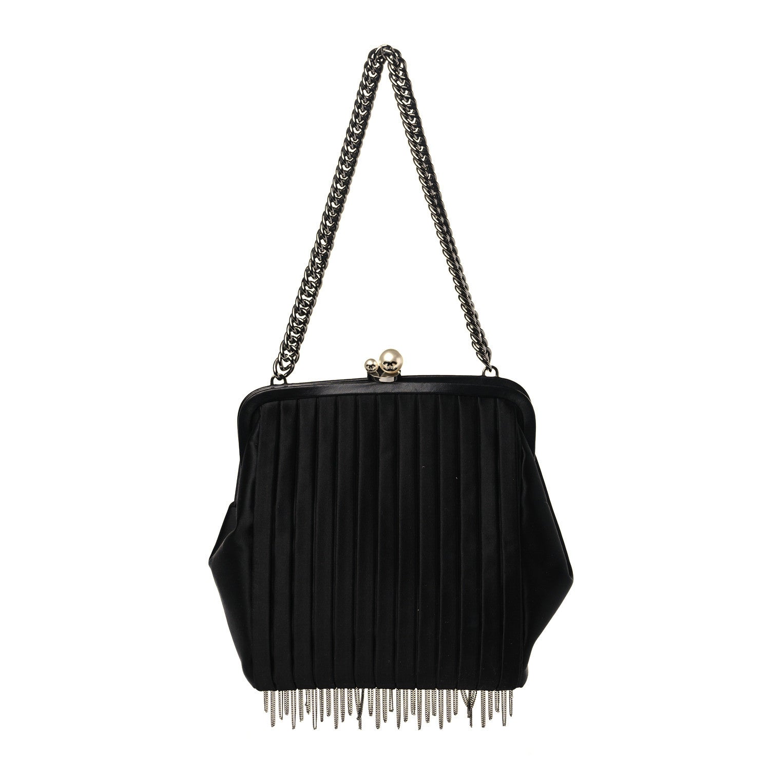 Chanel Satin Vertical Pleats Chain Fringe Evening Bag Black 1 of 9