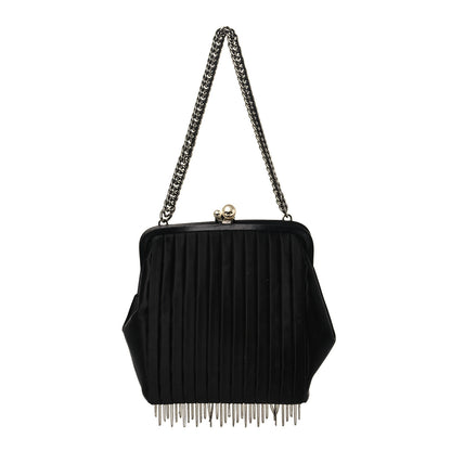 Chanel Satin Vertical Pleats Chain Fringe Evening Bag Black 1 of 9