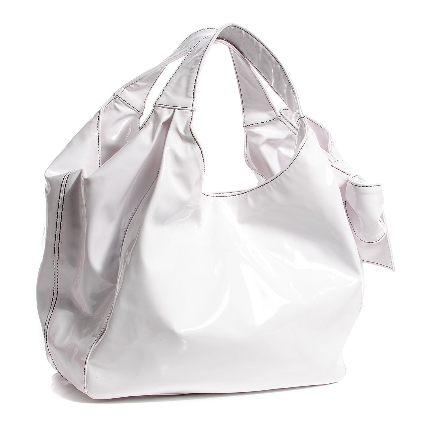 Valentino Garavani Patent Lacca Medium Nuage Bow Hobo White 3 of 7