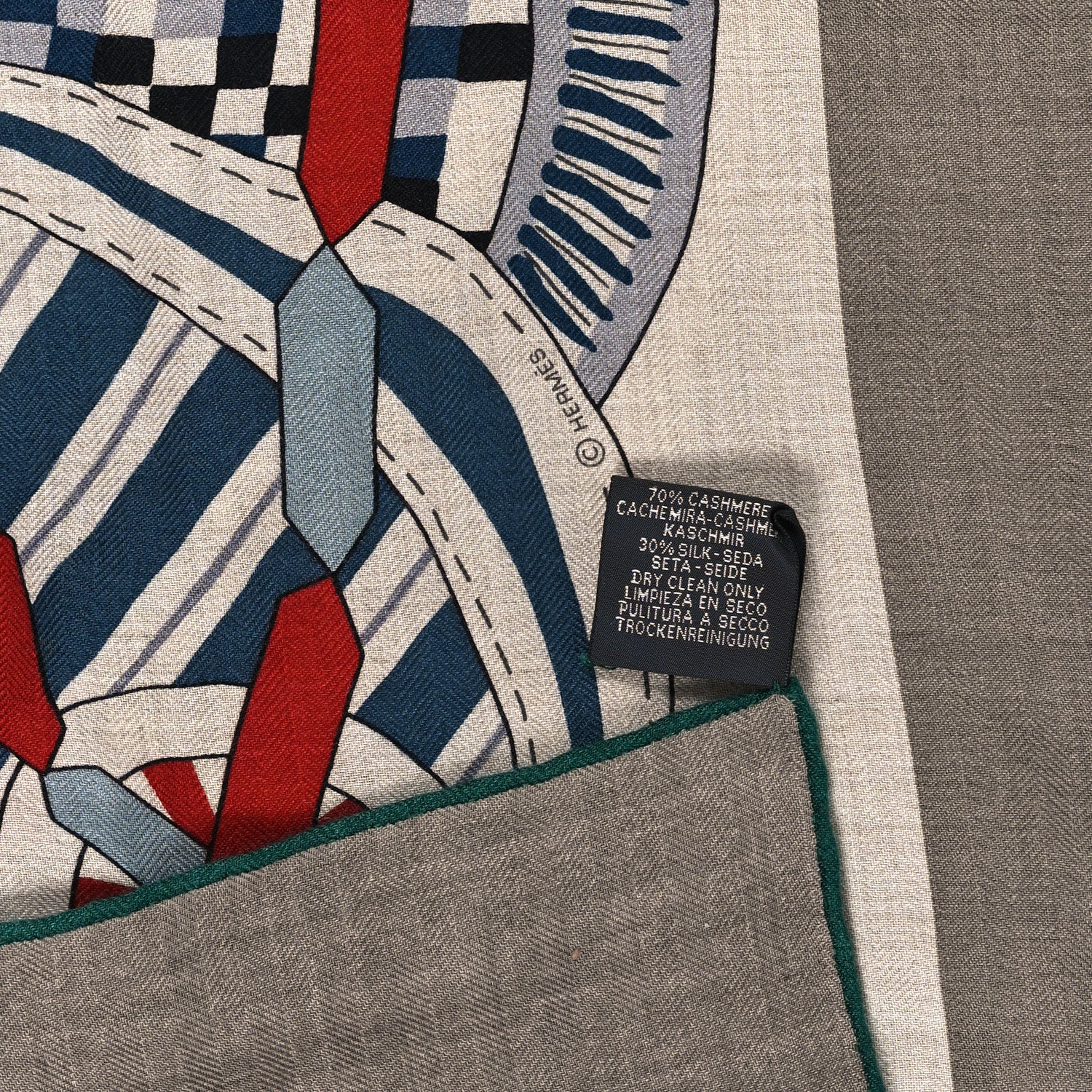 Hermes Cashmere Silk La Selle Imaginaire Shawl 140 Gris Cendre Naturel Bleu 3 of 4